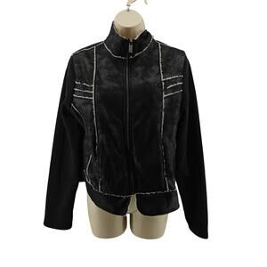 Wooly Bully Faux Suede Exposed Seam Jacket Black Womens Medium